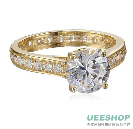 Yellow Gold Plated Sterling Silver Cubic Zirconia Solitaire Ring