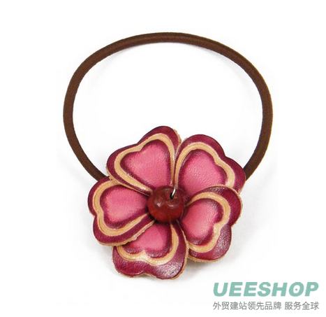 Pink Leather Rose Floral, Flower Ponytail Holder, Hair Tie, Bow 1.75" fca8