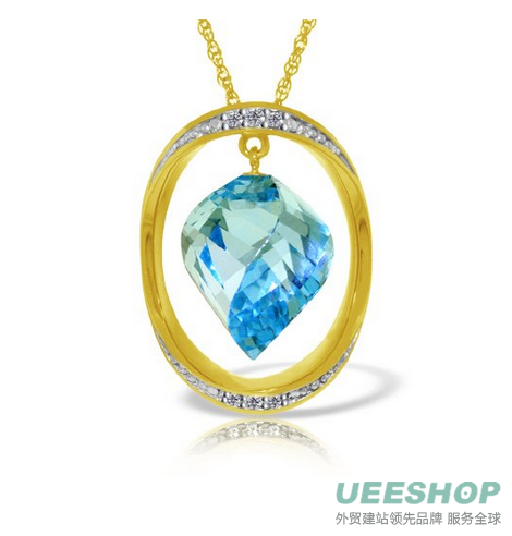 14 CT. 14K Yellow Gold Necklace with Natural Twisted Briolette Blue Topaz and Diamonds