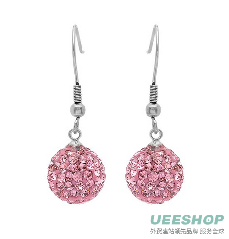 Ladies Pave Pink Crystal Disco Ball Dangle Earrings (12mm)