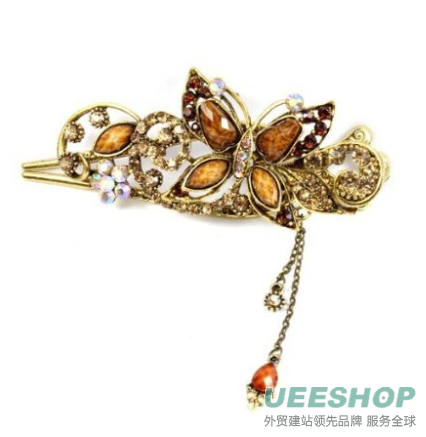 Top Seller Brown Lovely Vintage Jewelry Crystal Butterfly Hairpins Hair Stick- For Hair Clip Beauty Tools