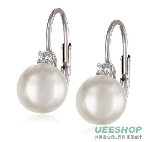 Sterling Silver Shell Pearl and Cubic Zirconia Lever Back Earrings