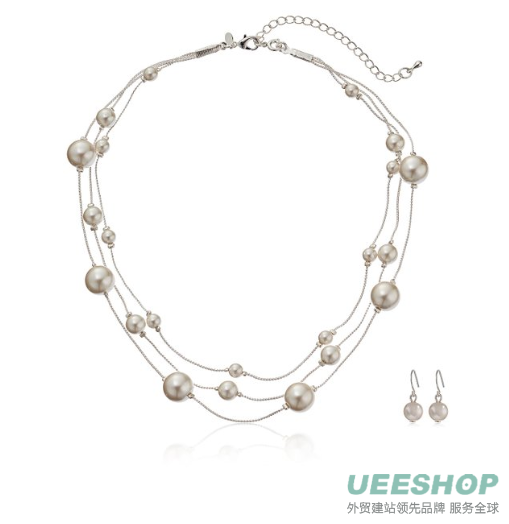 Colored Simulated Pearl Illusion Chain Earrings and Necklace Set, 16