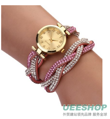 Bessky(TM) 2015 Fashion Women Crystal Bracelet Watch Dial Quartz Analog Wrap WristWatch (Pink)