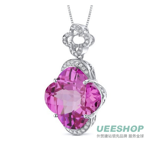 Lilly Cut Large 22.00 carats Sterling Silver Rhodium Finish Created Pink Sapphire Pendant