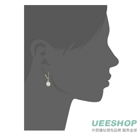 10k Yellow Gold Freshwater Cultured Pearl with Diamond Drop Earrings (10.5-11 mm)