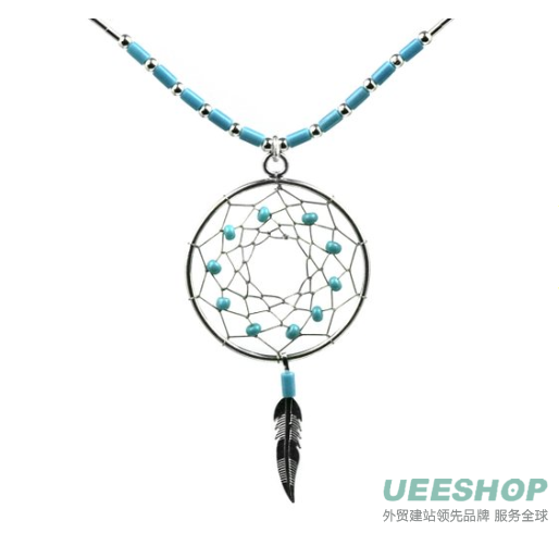 Dream Catcher Turquoise Imitation Willow Hoop Necklace Sterling Silver, 18