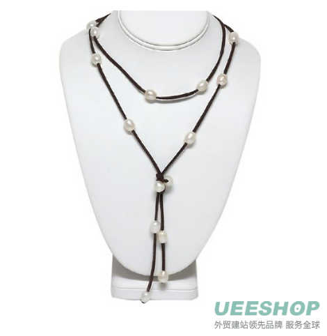 48" White Freshwater Pearl on Brown Leather Wrap Bracelet / Necklace