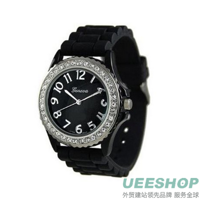 Platinum Silicone Band CZ Watch Set