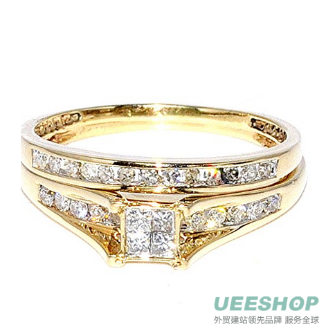 His and Her Rings Trio Set Princess Cut Diamond 0.75ctw 10k Yellow Gold Mens Womens Rings