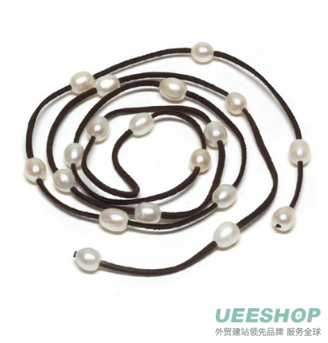 48" White Freshwater Pearl on Brown Leather Wrap Bracelet / Necklace