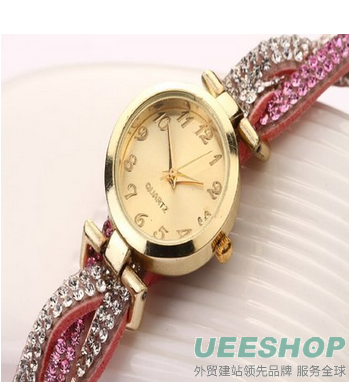 Bessky(TM) 2015 Fashion Women Crystal Bracelet Watch Dial Quartz Analog Wrap WristWatch (Pink)