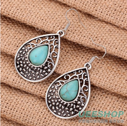 Yazilind Teardrop Tibetan Silver Teardrop Turquoise Drop Dangle Earrings