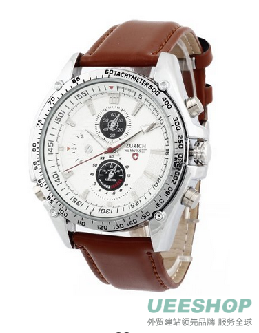 Men's Brown Leather Strap White Dial Quartz Movement Wrist Watch