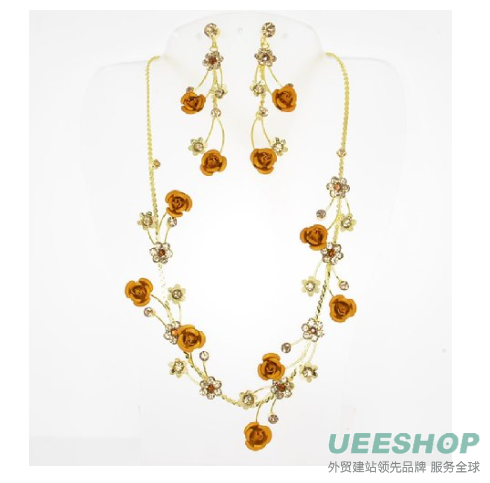 Roses with Diamond Accent Austrian Crystals Necklace and Earrings Set