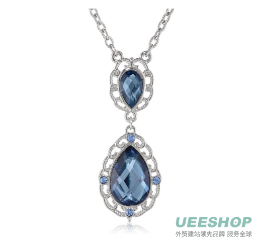 1928 Jewelry "1928 Blue Jeweltones" Silver-Tone Pear Shape Pendant Necklace, 16"