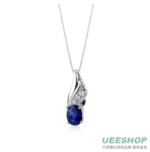Graceful Angel 1.75 carats Oval Shape Sterling Silver Rhodium Nickel Finish Created Blue Sapphire Pendant