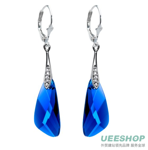 Handcrafted Sapphire Blue Austrian Crystal Inspire Earrings MADE WITH SWAROVSKI ELEMENTS