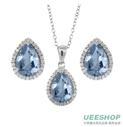 6.00 Ct 10X7mm Created Aquamarine Pear Shape Pendant Earrings Silver Set 18