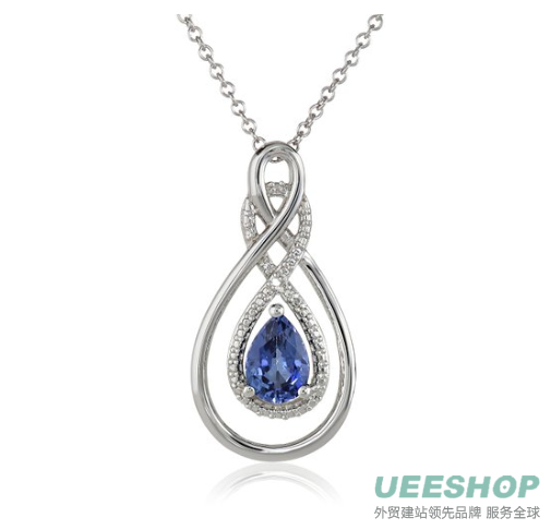 Sterling Silver Created Sapphire and Diamond-Accented Pear Pendant Necklace, 18"