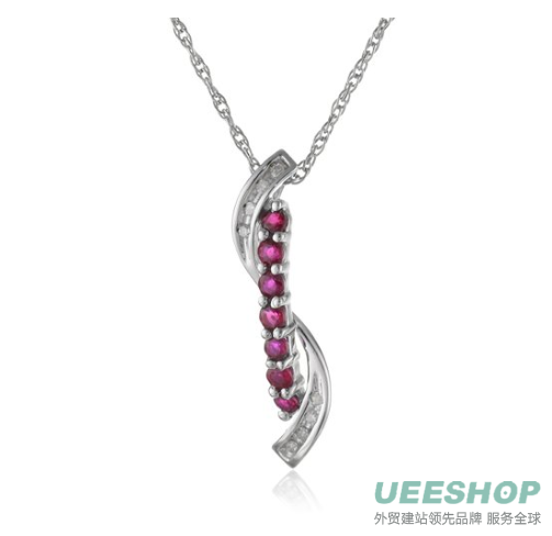 Sterling Silver Blue Sapphire or Ruby and Diamond Stick Pendant Necklace (0.04 cttw, I-J Color, I2-I3 Clarity), 18"