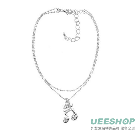 Silver Plated Double Layer Crystal Music Note Anklet Ankle Bracelet